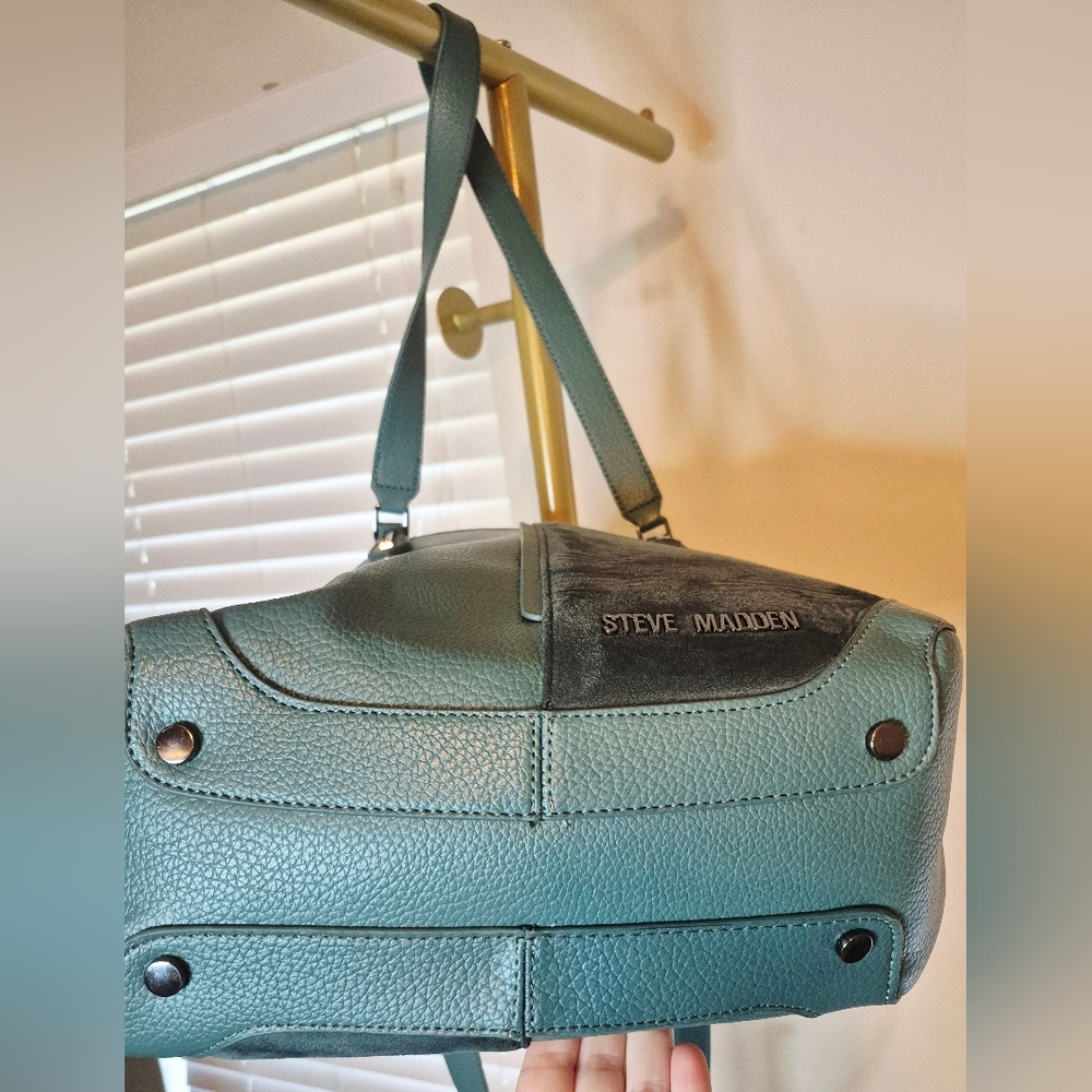 STEVE‎ MADDEN Teal Half Suede Bleticia Tote Bag Satchel Purse - Picture 4 of 9